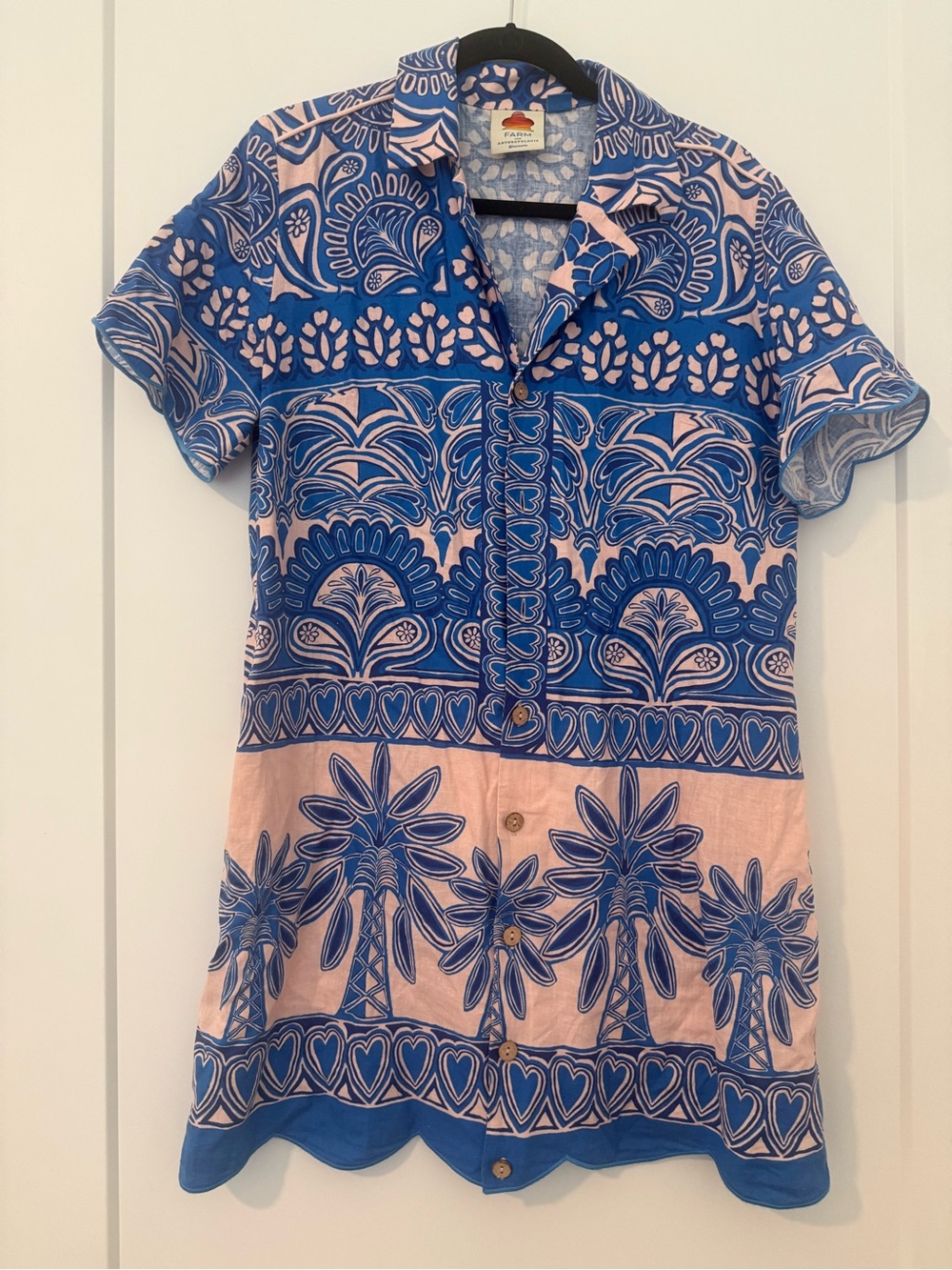 Anthropologie Blue and Pink Short Sleeve Button-Down Mini Dress